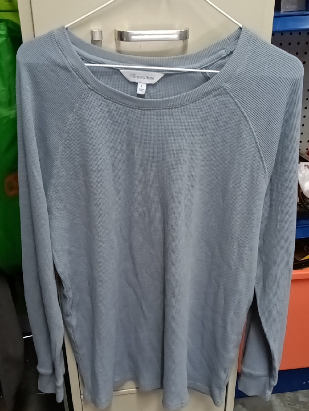 The Company Store Soft Waffle Light Blue Long Sleeve Top